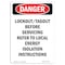 Signmission OSHA Danger Sign, LockoutTagout Before Servicing, 10in X 7in Aluminum, 7" W, 10" L, Portrait OS-DS-A-710-V-2434 - alternate 1